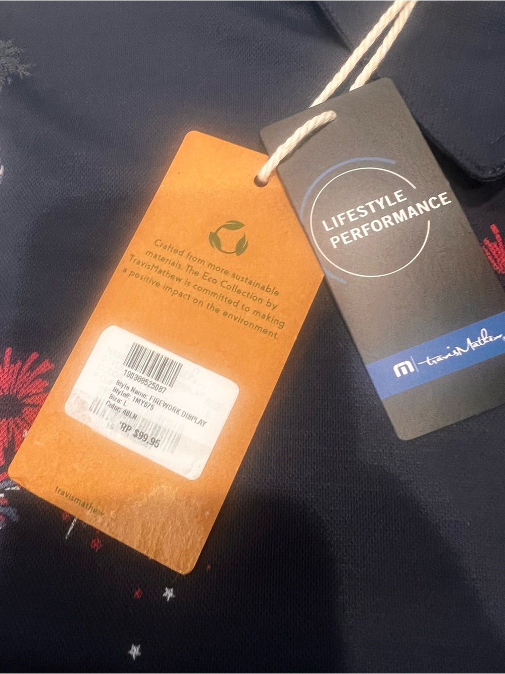 Travis Mathew Firework Display Blue Nights Polo Shirt Men's Size Large New - Picture 2 of 4